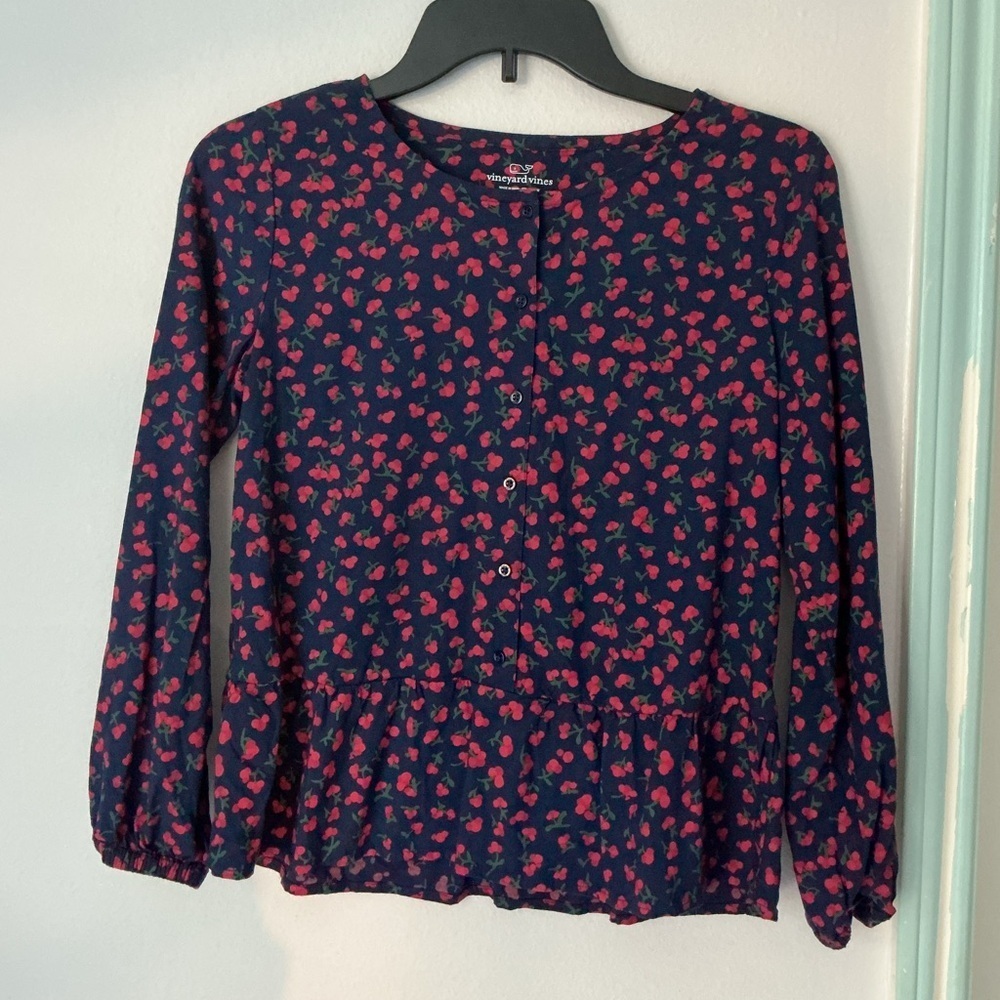 Vineyard Vines Navy and Red Kids Blouse